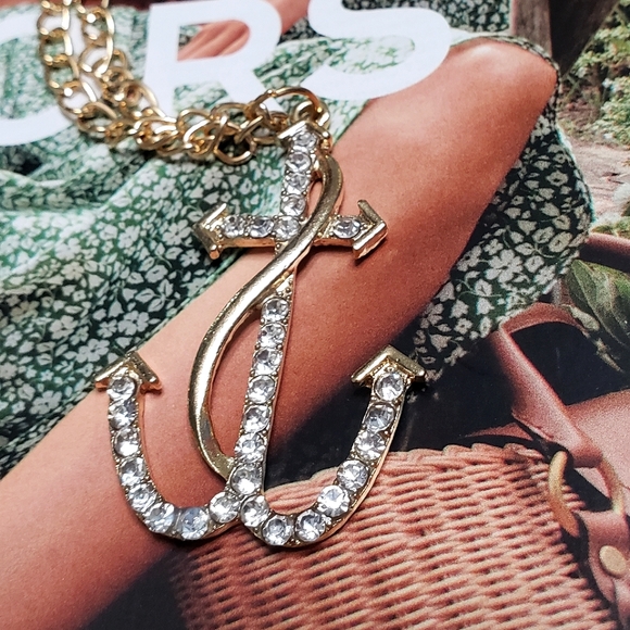 Gold Chain Anchor Necklace with Cubic Zirconia - Picture 3 of 5